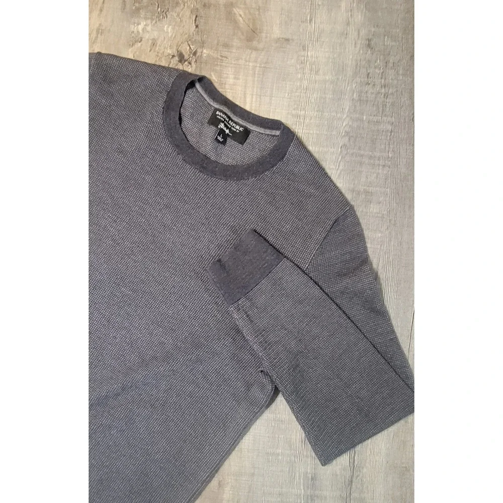 Banana Republic Mens Italian Merino Birdseye Sweater Dark Charcoal Gray L 354038